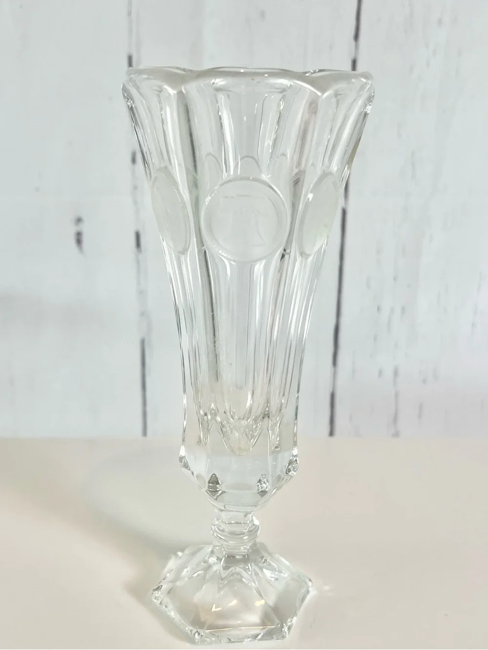 Vintage Fostoria Clear Coin Glass Bud Vase - 8